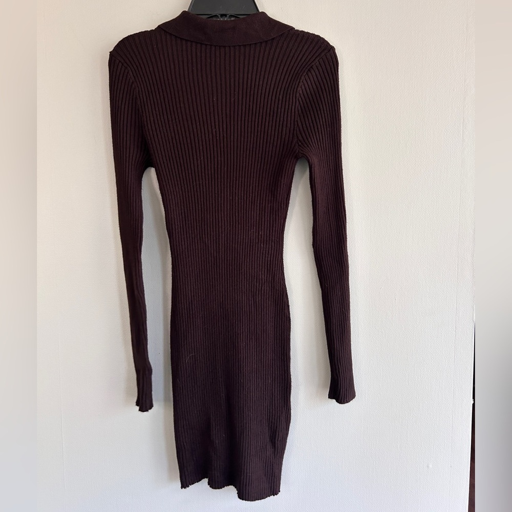 Y2K ABERCROMBIE & FITCH Chocolate Brown Ribbed Knit Polo Bodycon Mini Dress Sz S - Picture 8 of 10